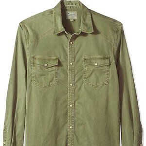 Olive‎ Green Lucky Brand Metal Button Down Long Sleeve Shirt